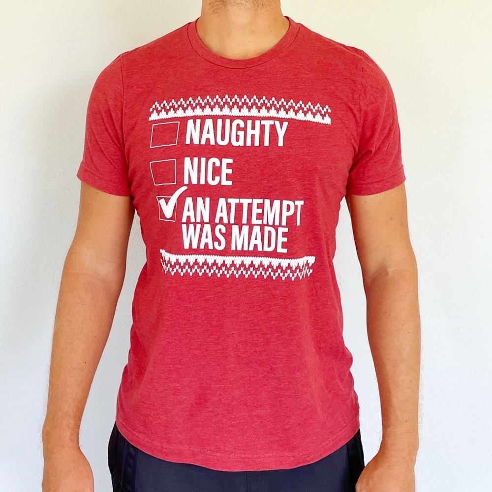 Men’s Christmas Naughty or Nice checklist cotton graphic print tee size large